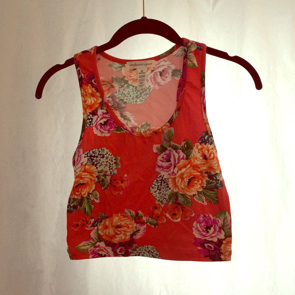 Ambiance Apparel Medium Pink Floral Crop Top